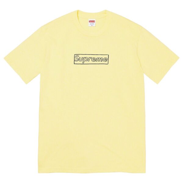Supreme KAWS Chalk Logo Tee Pale Yellow